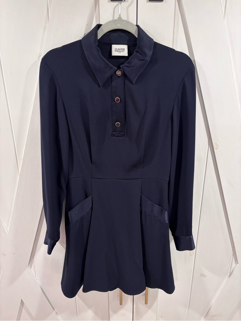 Claudie Pierlot Navy Long-Sleeve Polo Dress